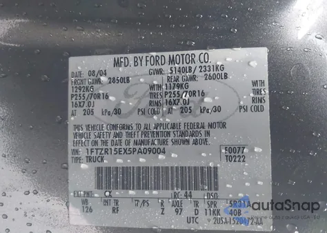 2005 Ford Ranger Edge/Xl/Xlt z USA, uszkodzony, nr VIN 1FTZR15EX5PA09004